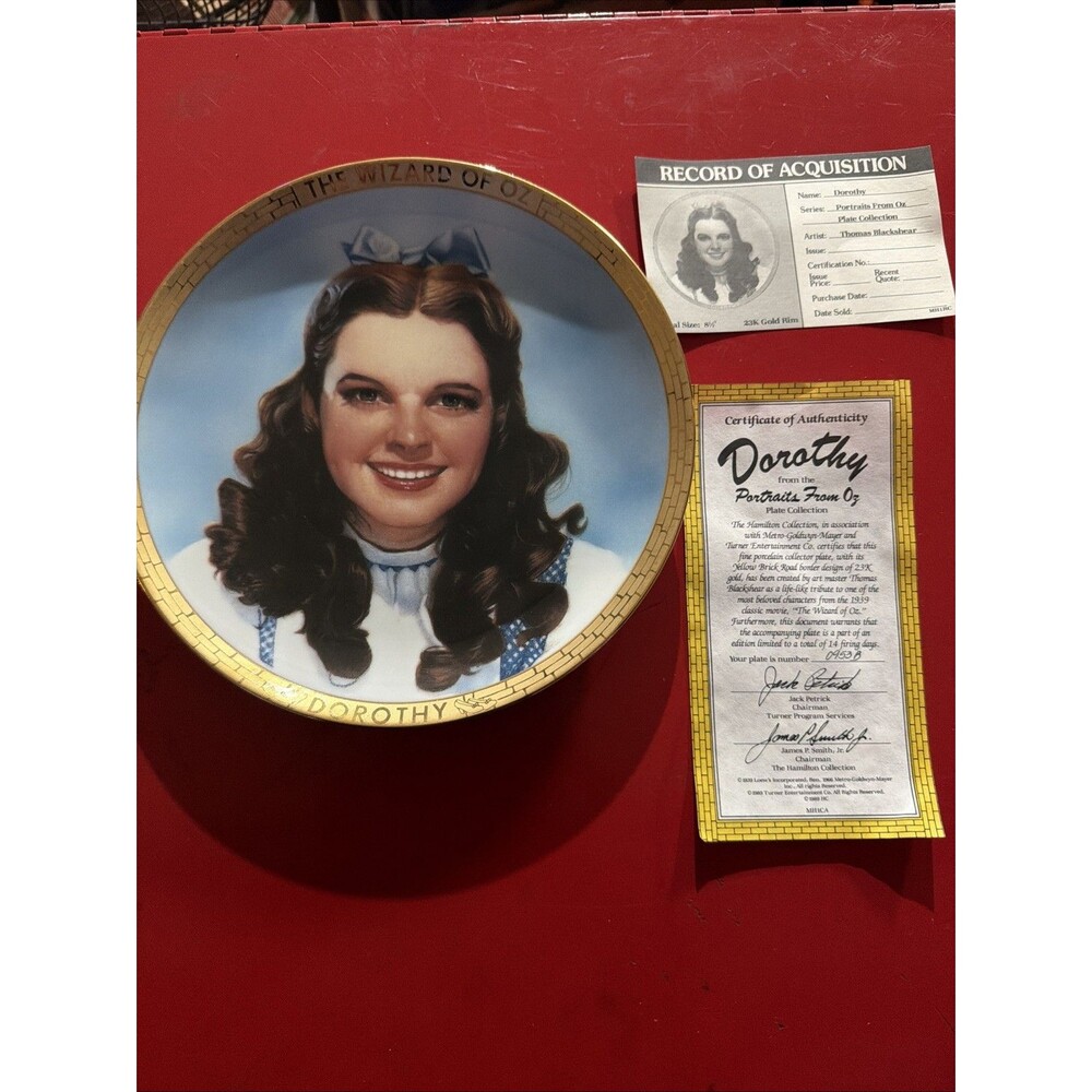 Wizard of Oz Dorothy Hamilton Portraits From Oz 23K Gold Plate COA 1989 8.5"